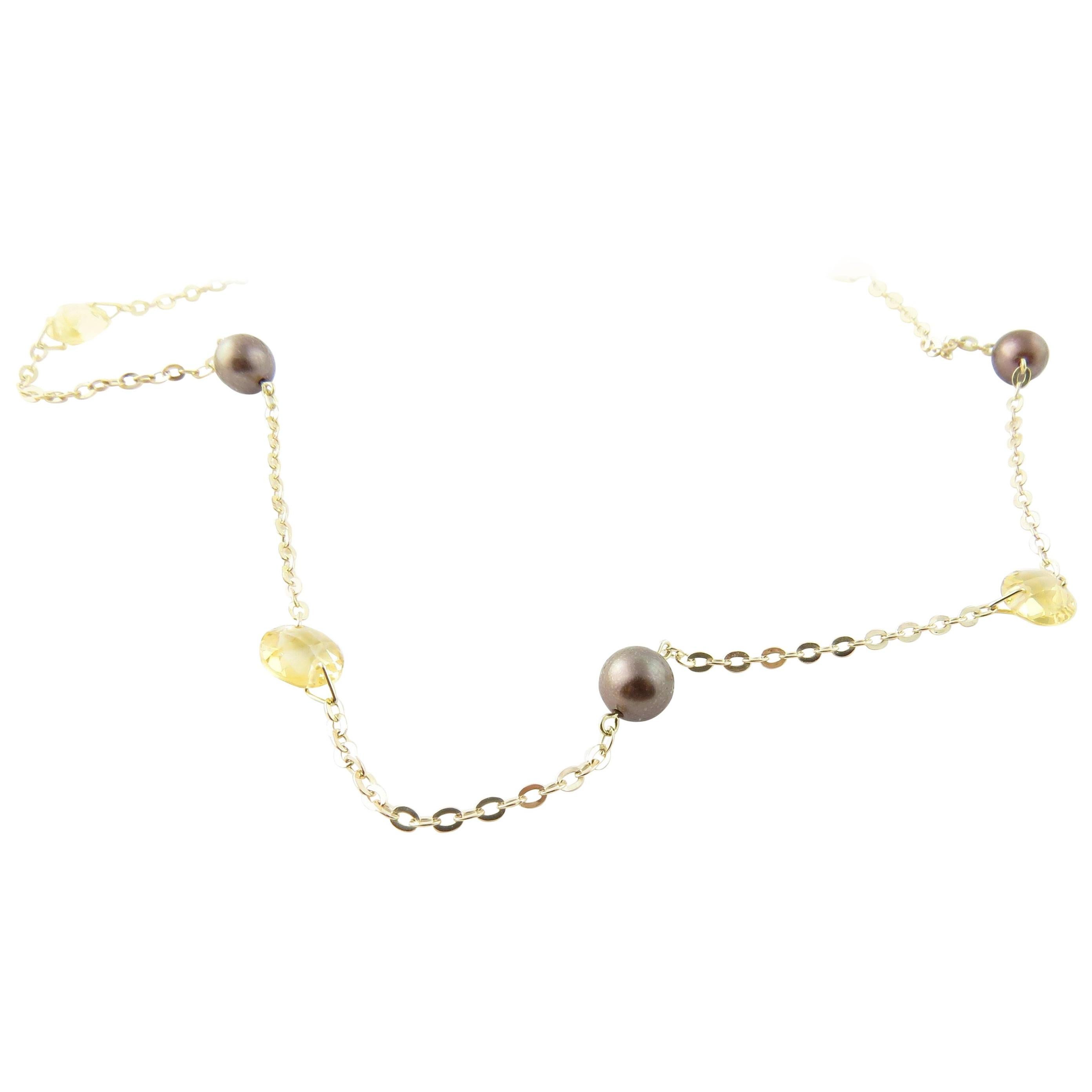 14 Karat Yellow Gold Grey Pearl and Citrine Necklace