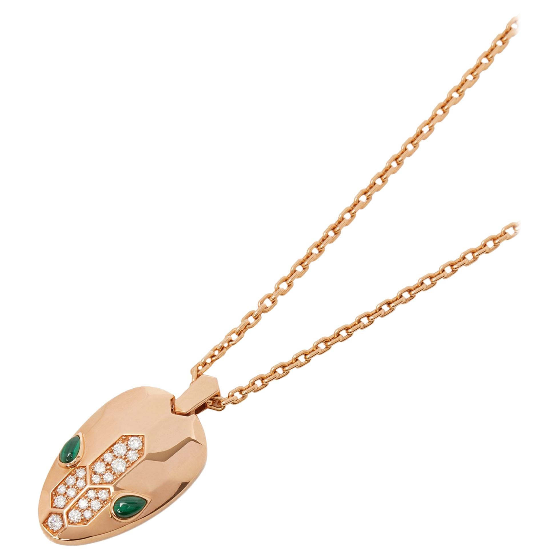 Bulgari 18K Rose Gold Estate Diamond and Malachite 'Serpenti' Necklace –  Long's Jewelers
