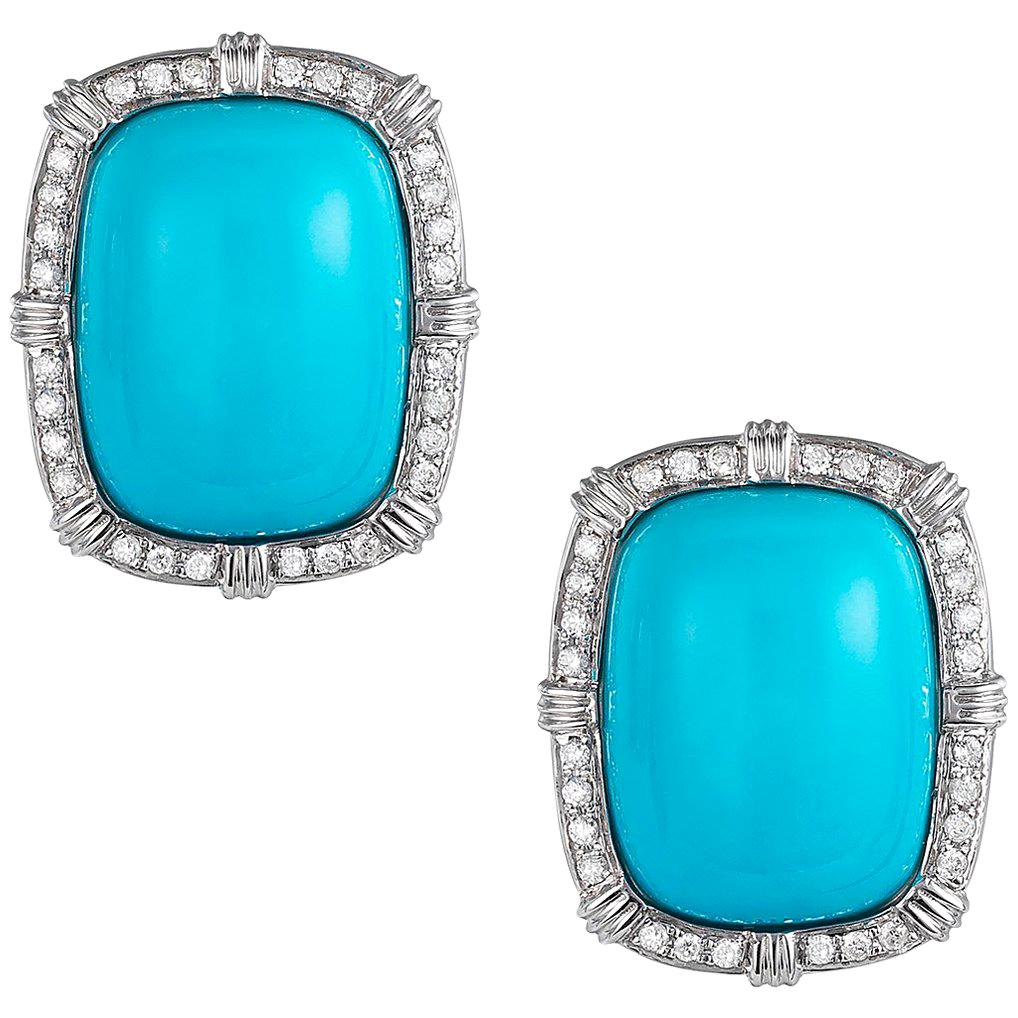Sleeping Beauty Turquoise and Diamond Earrings