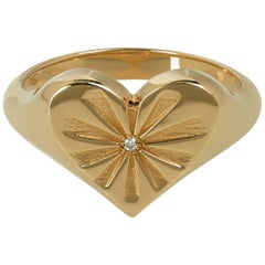 Marlo Laz White Diamond 14 Karat Rose Gold Heart Shape Pinky Ring with Sun-rays