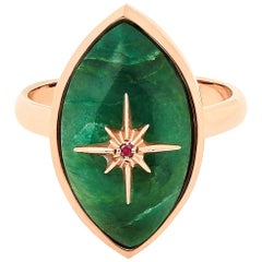 Marlo Laz Brazilian Jade Pink Ruby 14 Karat Yellow Gold Evil Eye Ring