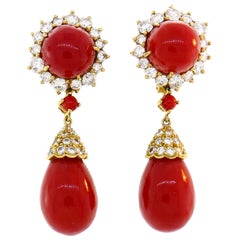 Asprey Coral Diamond Yellow Gold Earrings