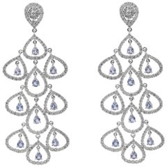 Roman Malakov 11.38 Carat Pear Shape Sapphire & Diamond Chandelier Earrings
