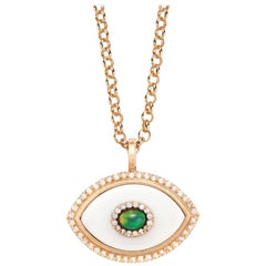 Marlo Laz Diamond White Onyx Opal 14K Yellow Gold Evil Eye Pendant Necklace