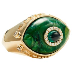 Marlo Laz Diamond Green Tourmaline Brazilian Jade Evil Eye Chunky Cocktail Ring