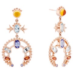 Marlo Laz Boucles d'oreilles en or rose 14 carats avec tanzanite et citrines en forme de fleur de saule du sud-ouest des États-Unis