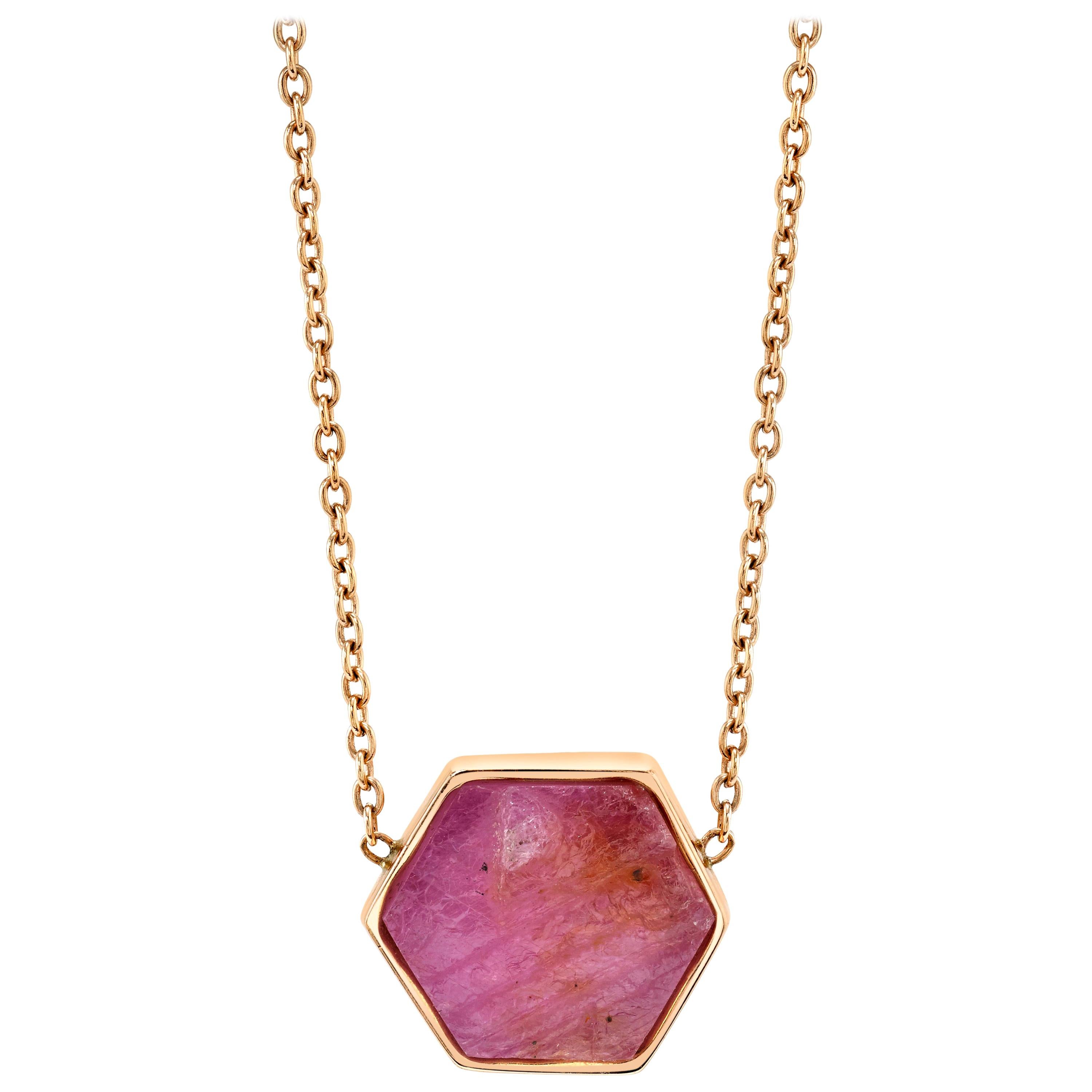 Raw Natural Ruby II Bezel Set Chain Necklace 18k Rose Gold
