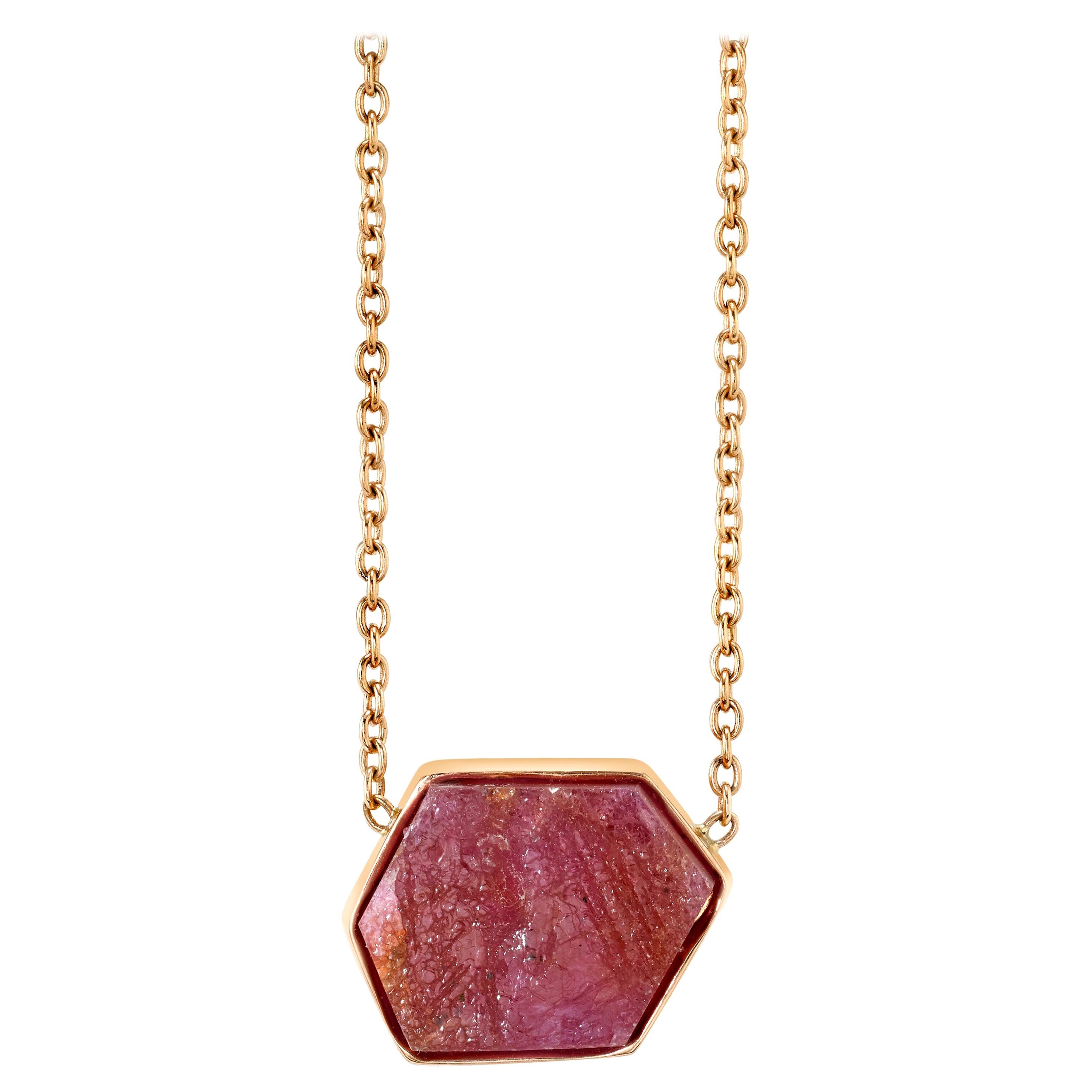 Raw Natural Ruby IV Bezel Set Chain Necklace 18k Rose Gold