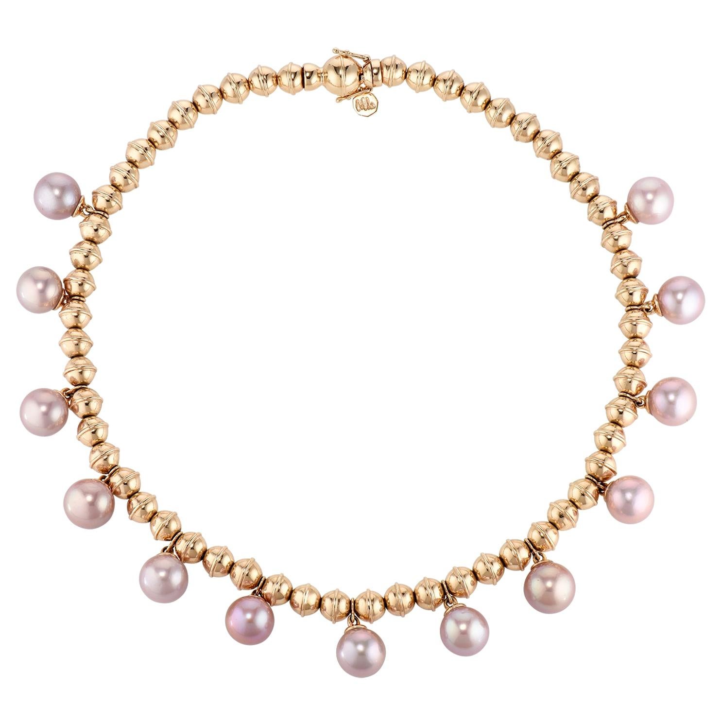 Marlo Laz Perle 14K Gelbgold Perlen Squash Blossom Southwestern Halsband Halskette