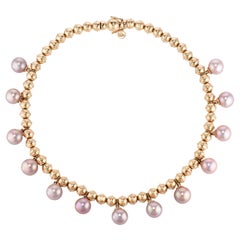 Marlo Laz Pearl 14K Yellow Gold Bead Squash Blossom Southwestern Collar Necklace
