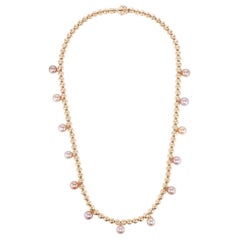 Marlo Laz Pink Pearl 14K Yellow Gold Bead Squash Blossom Southwestern Necklace