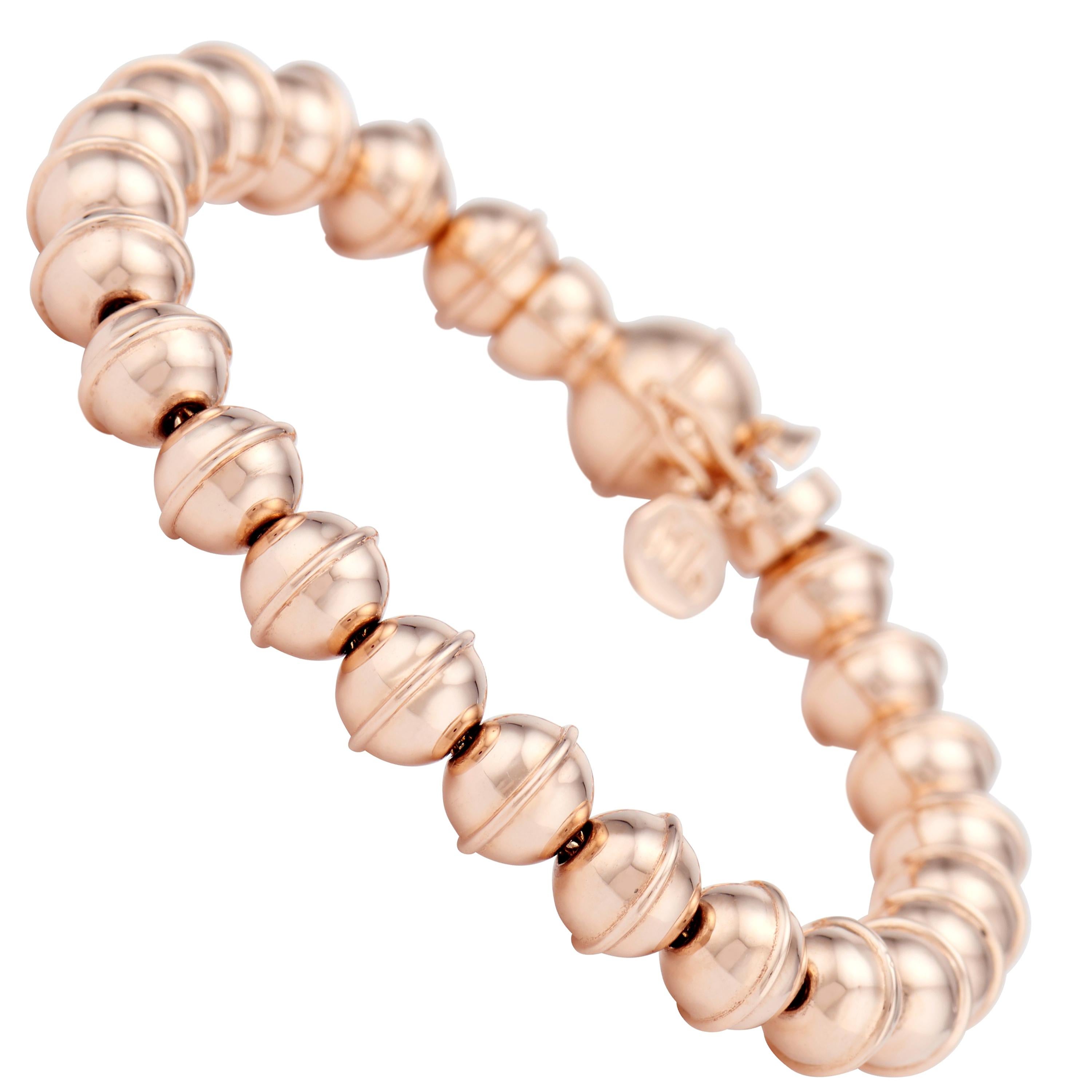 Marlo Laz 14K Rose Gold Bead Squash Blossom Southwestern Stackable Bracelet For Sale