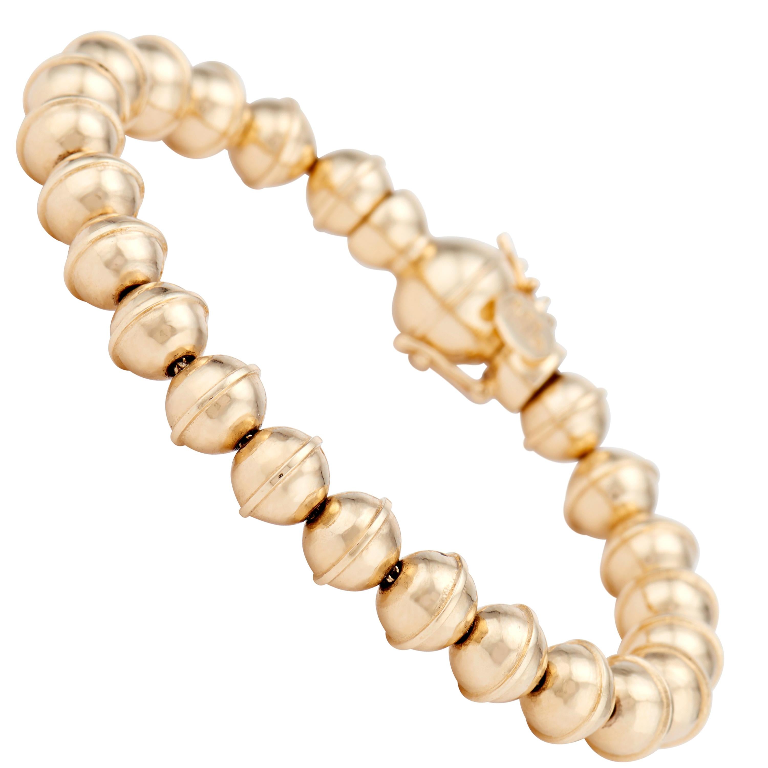 Marlo Laz 14K Yellow Gold Bead Squash Blossom Southwestern Stackable Bracelet For Sale
