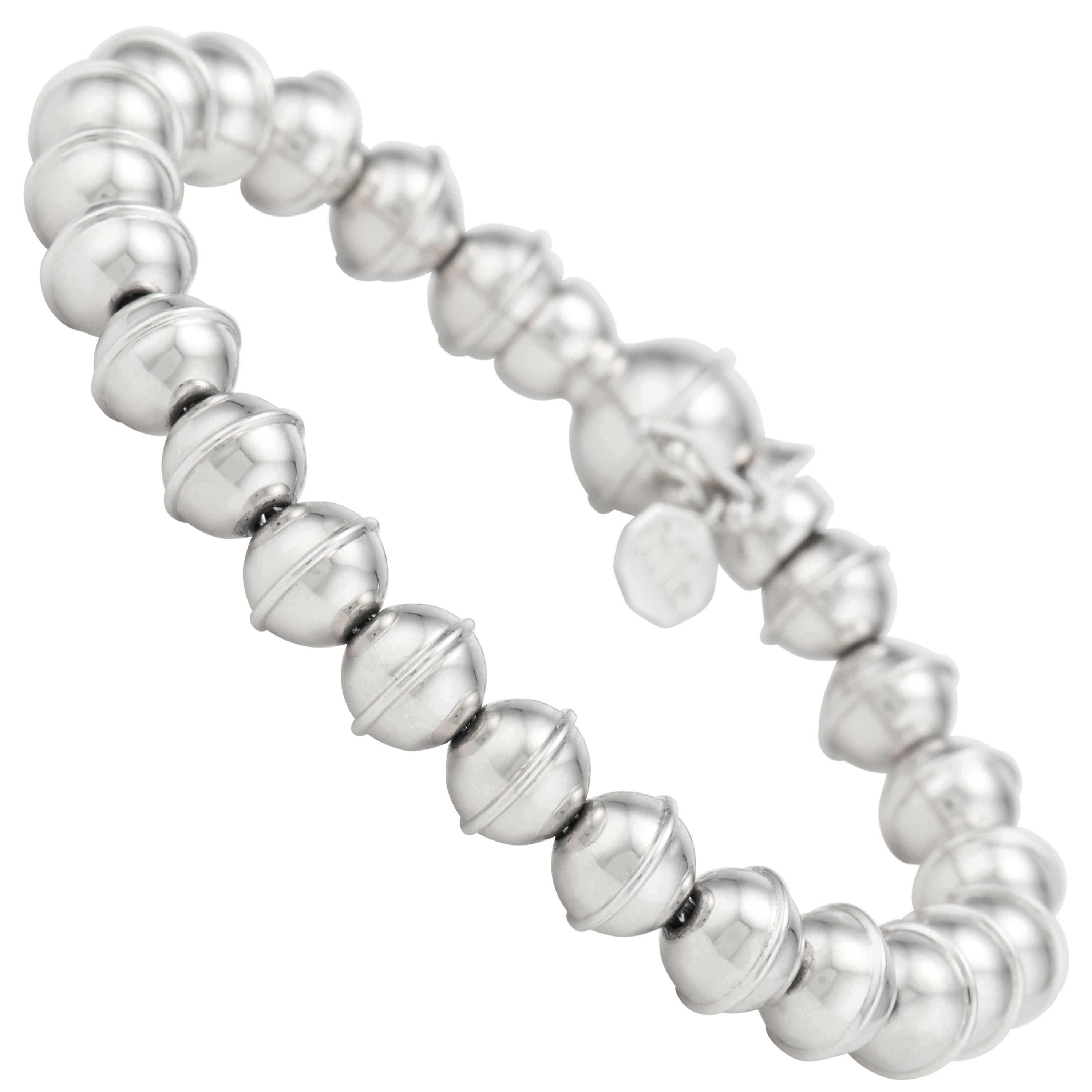 Marlo Laz 14K White Gold Bead Squash Blossom Southwestern Stackable Bracelet For Sale