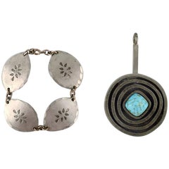 Jorgen Jensen, Denmark, Bracelet and Pendant in Pewter with Turquoise