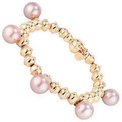 Marlo Laz Pink Pearl 14K Yellow Gold Bead Squash Blossom Stackable Bracelet