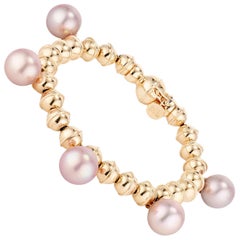 Vintage Marlo Laz Pink Pearl 14K Yellow Gold Bead Squash Blossom Stackable Bracelet