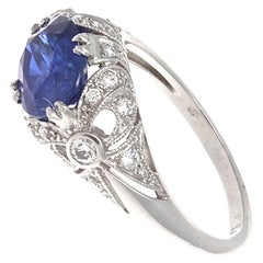 French Art Deco Burma Sapphire Diamond Platinum Ring