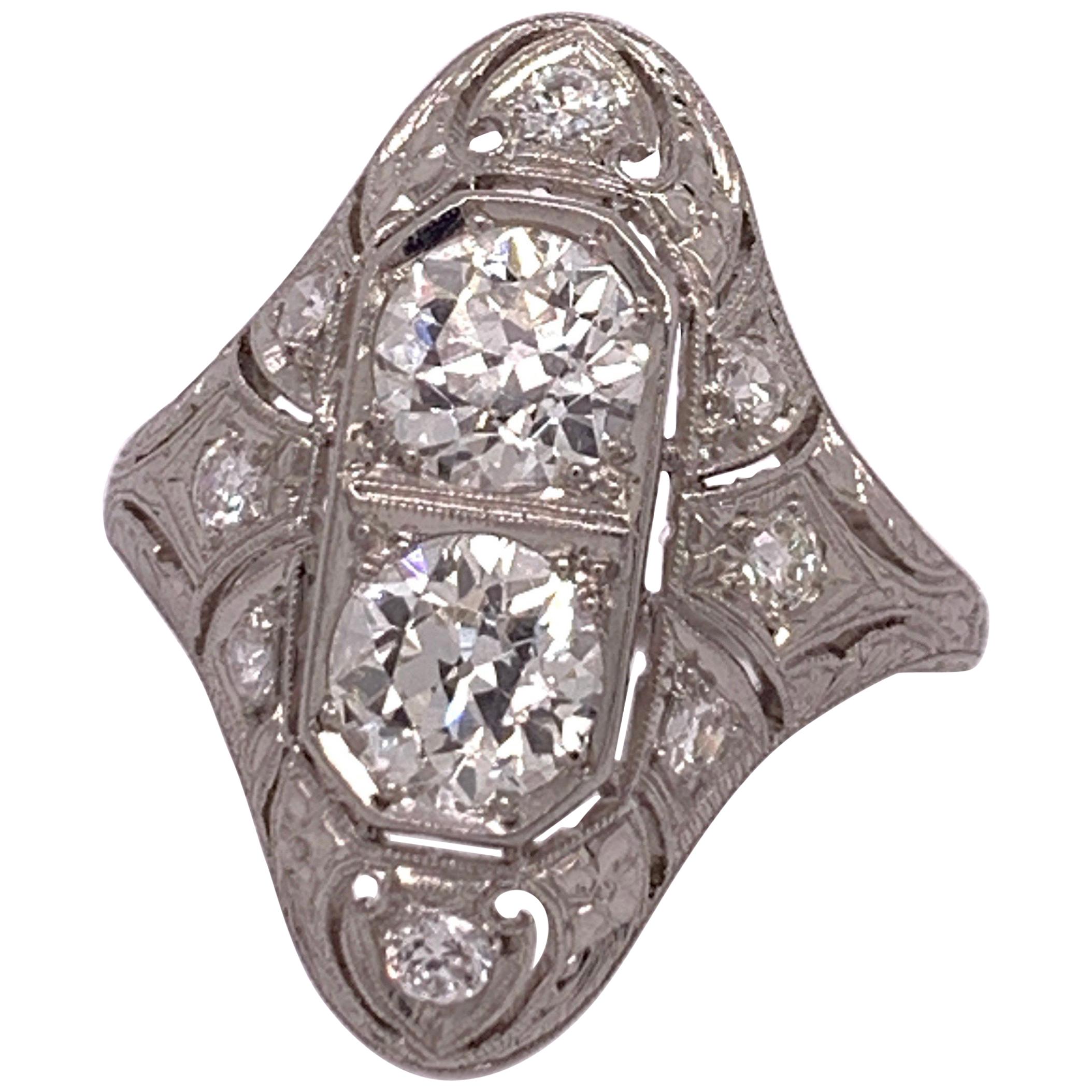 Platinum 1.75 Carat Old Mine Natural Round Brilliant Diamond Ring Circa 1930 For Sale