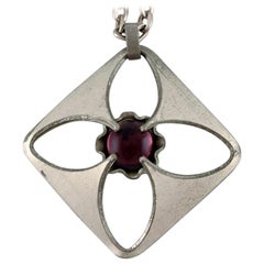 Vintage Bent Larsen Tin, Denmark, Necklace in Pewter with Purple Stone