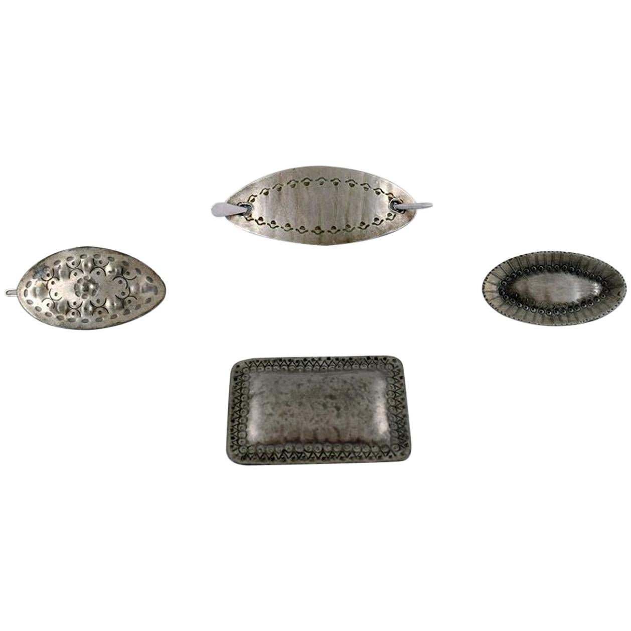 Jorgen Jensen, a.o. Denmark, 4 Brooches in Pewter