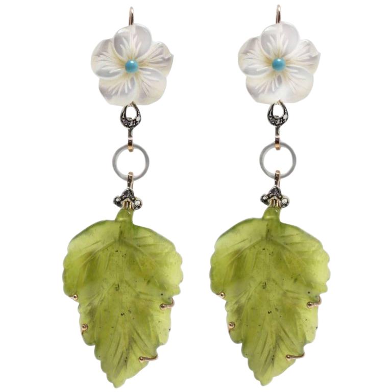 Silver White Jade Drop Dangle Earrings