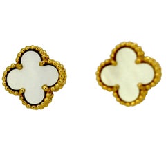 Van Cleef Alhambra 18 Karat Gold Stud Earrings with Mother of Pearl