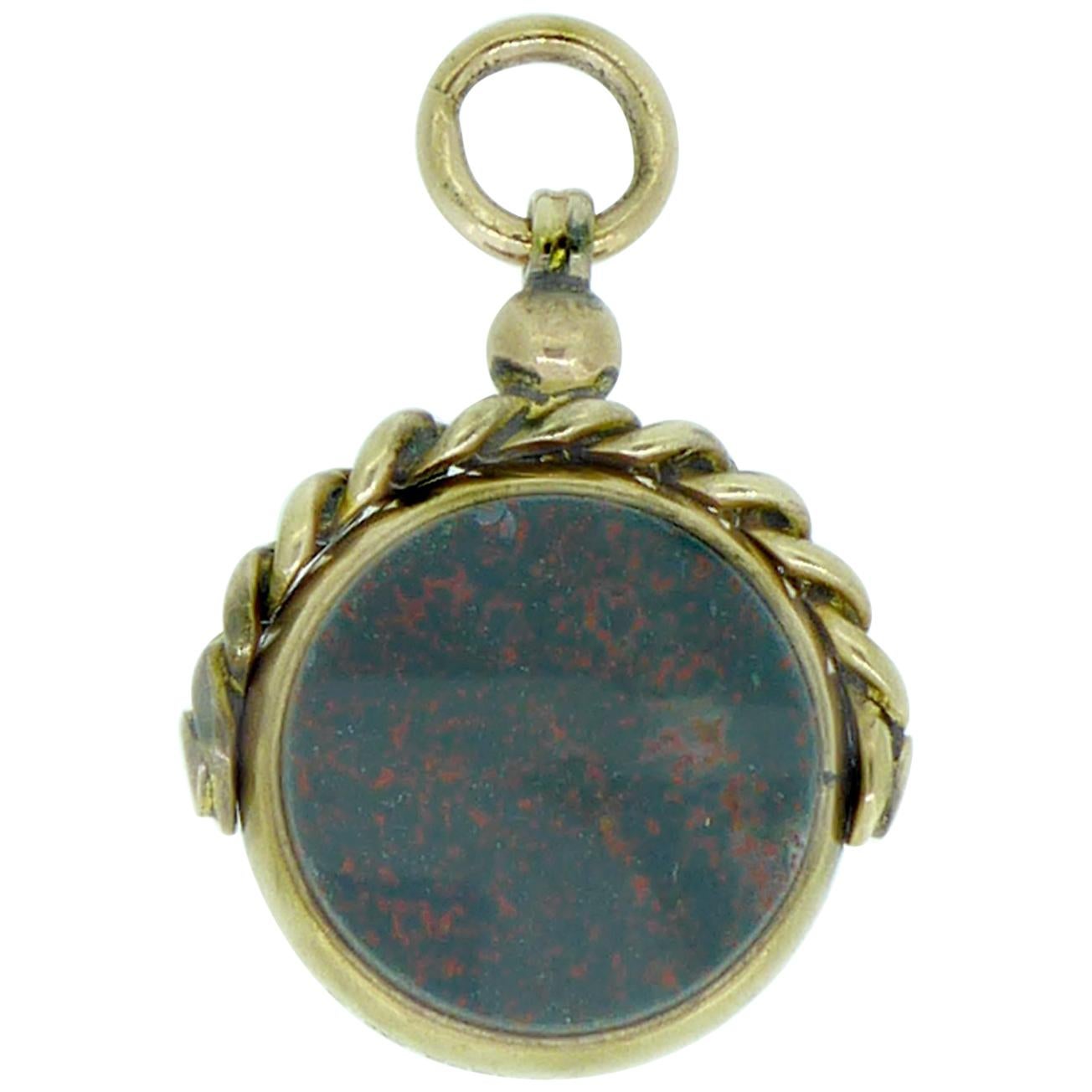 Antique Victorian Seal Spinner Fob, Cornelian and Bloodstone, Birmingham, 1892