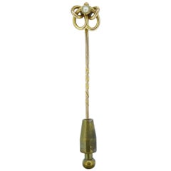 Antique Gold Pearl Stick Pin, Knot Design, Yellow Gold, circa 1900