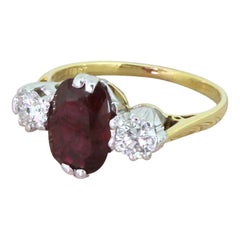 Vintage Midcentury 2.13 Carat Ruby and 0.50 Carat Diamond Trilogy Ring