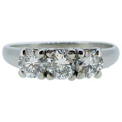 1.0 Carat Three-Stone Diamond Ring, Platinum Band, Pre-Owned