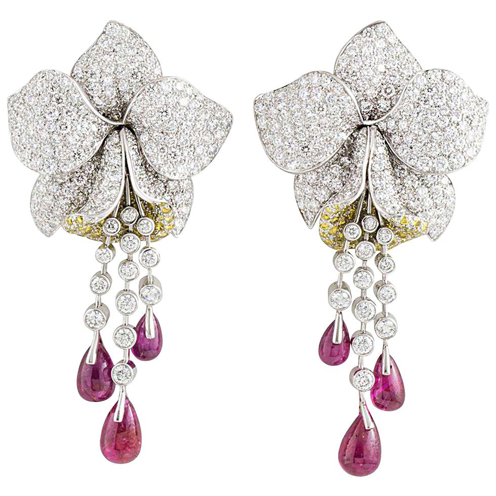 Cartier Caresse d'Orchidees Ruby Diamond Platinum Earrings