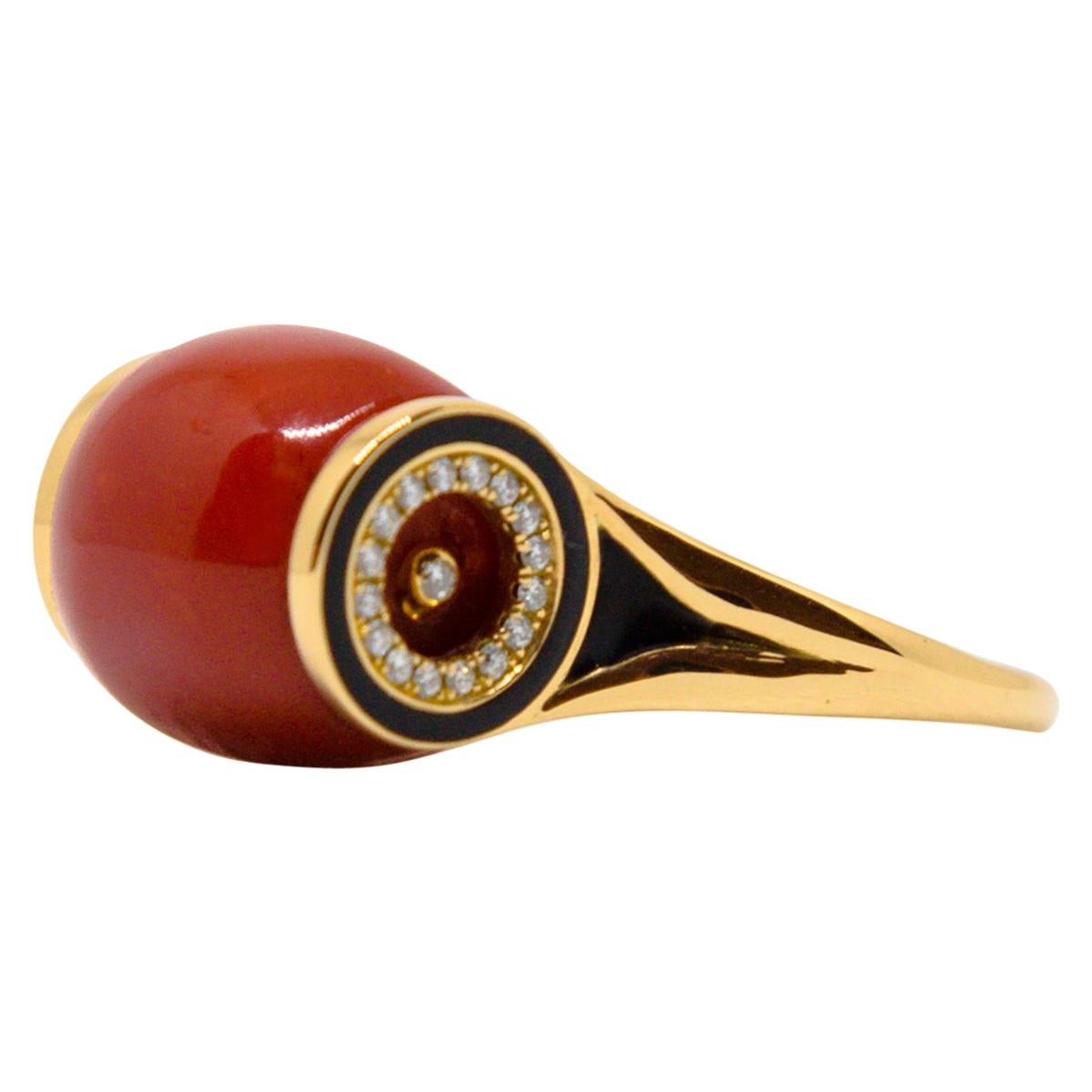 A 18K Rose Gold, Red Coral and Diamonds Ring by Frederique Berman For Sale