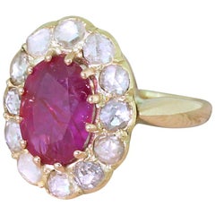 Antique Victorian 3.10 Carat Natural Ruby and Rose Cut Diamond Ring