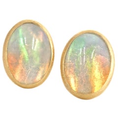 Petra Class Fiery Oval Ethiopian Opal Petite Gold Stud Earrings