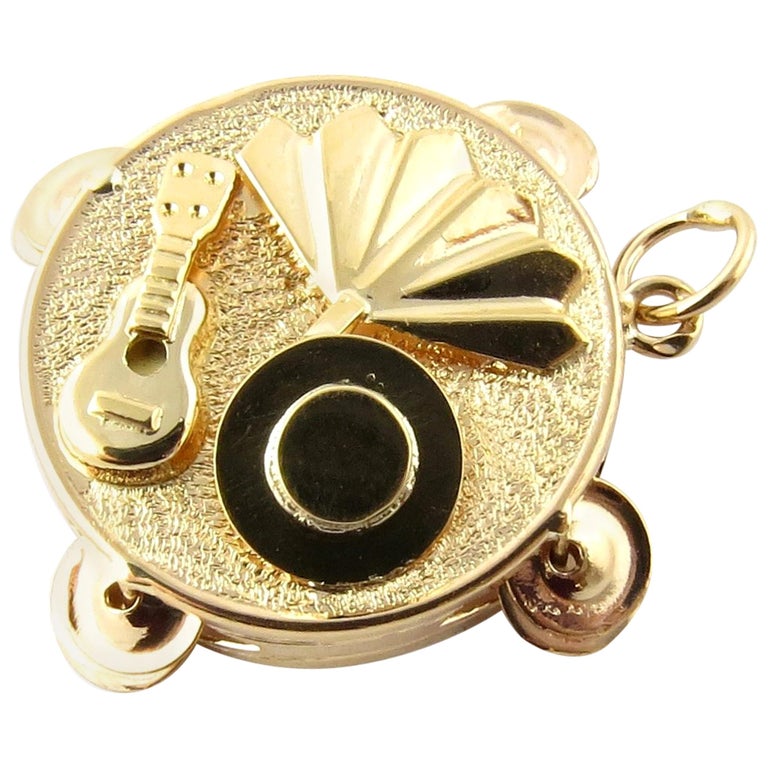 14 Karat Yellow Gold Tambourine Charm at 1stDibs