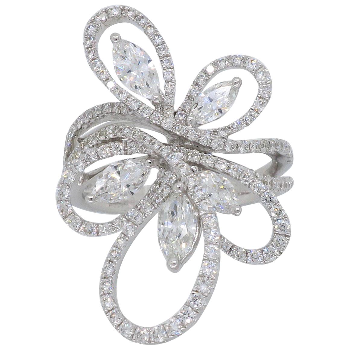 Floral Design Abstract Diamond Fashion Ring