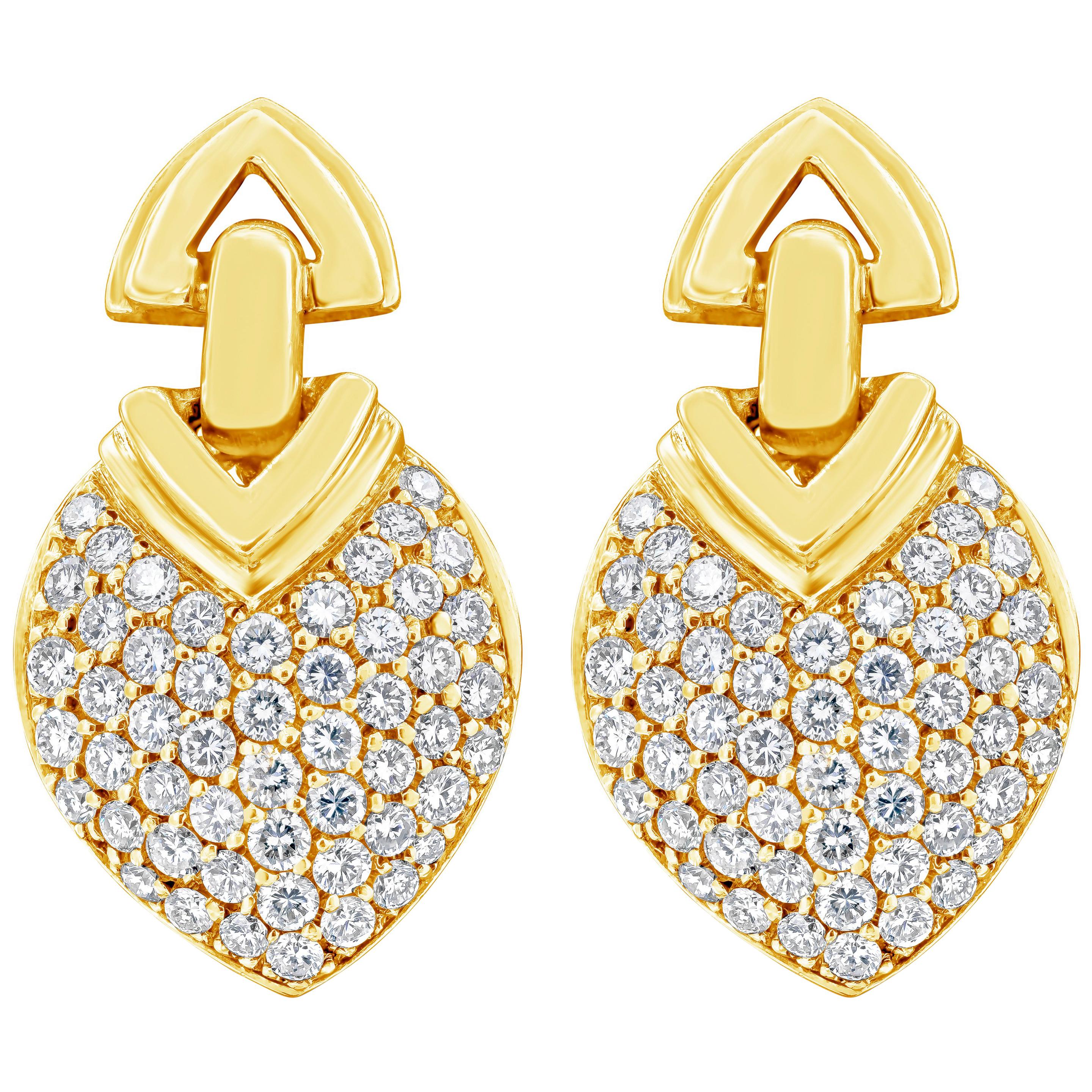 Roman Malakov 4.35 Carat Brilliant Round Diamond Geometric Shape Clip-On Earring For Sale