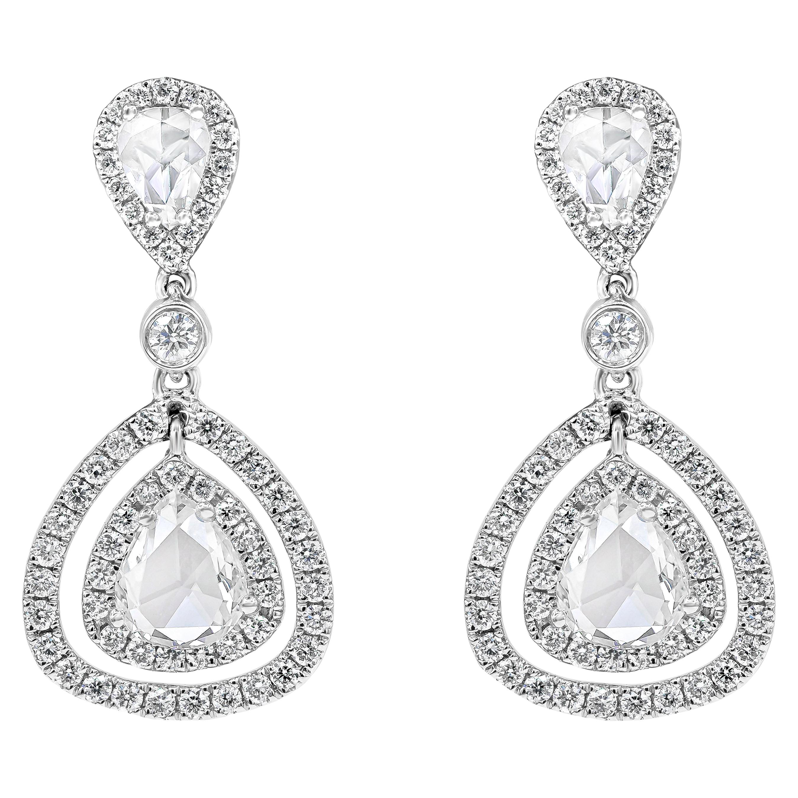 Roman Malakov 0.96 Carats Total Pear Shape and Round Diamond Dangle Earrings