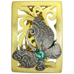 Tourmaline Gold Hand-Textured Butterfly Ring One of a Kind