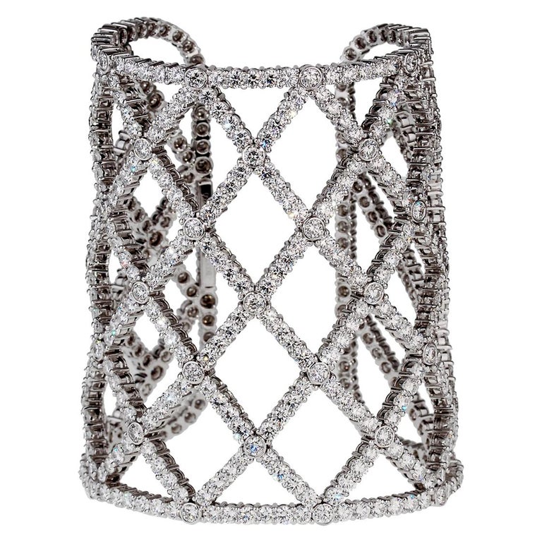 Boucheron white gold cuff bracelet set with 65 carats of diamonds, 2000s, offered by Opulent Jewelers