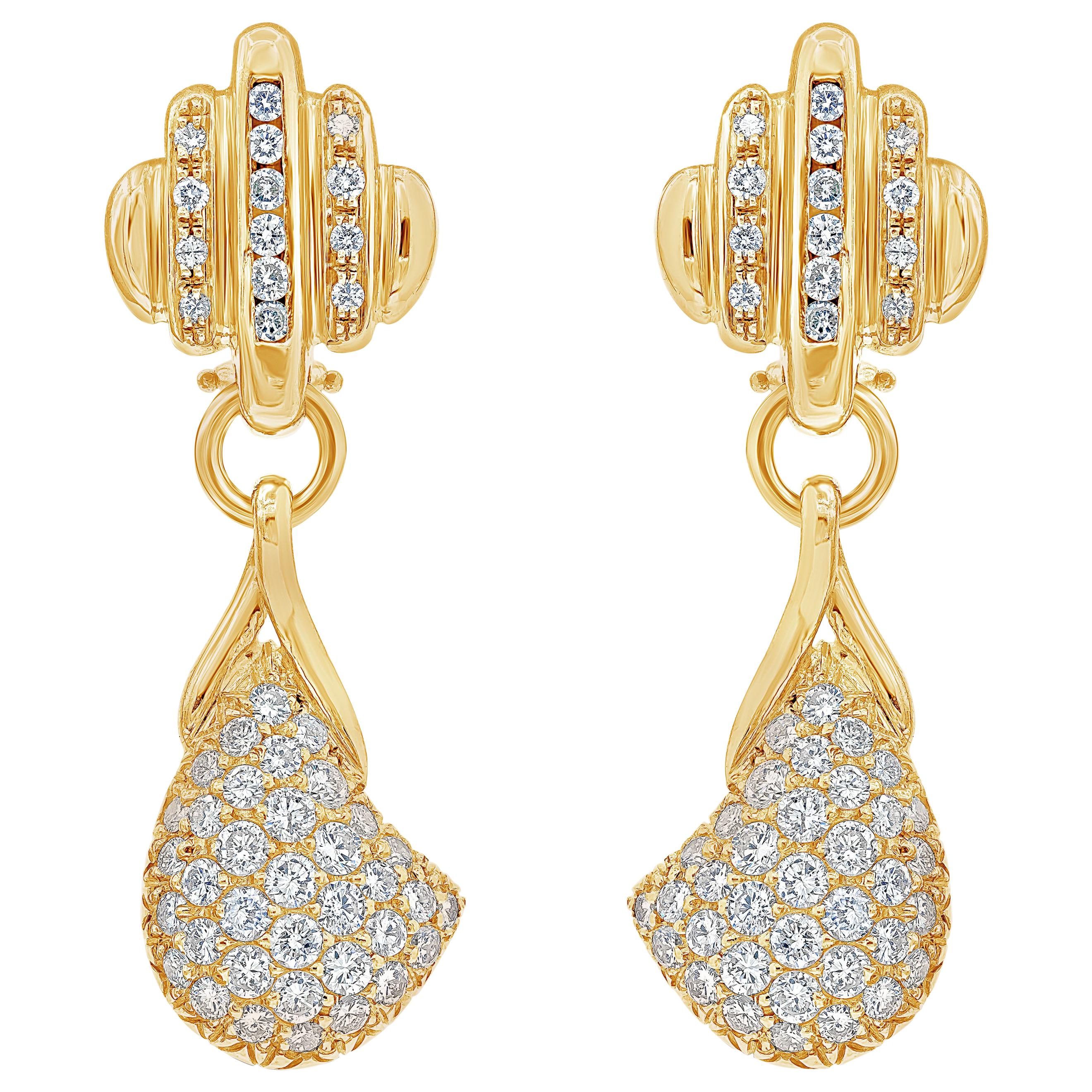 3.50 Carat Diamond and Yellow Gold Modern Drop Earrings