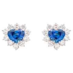 4.91 Carat Heart Shaped Sapphire Diamond Earrings