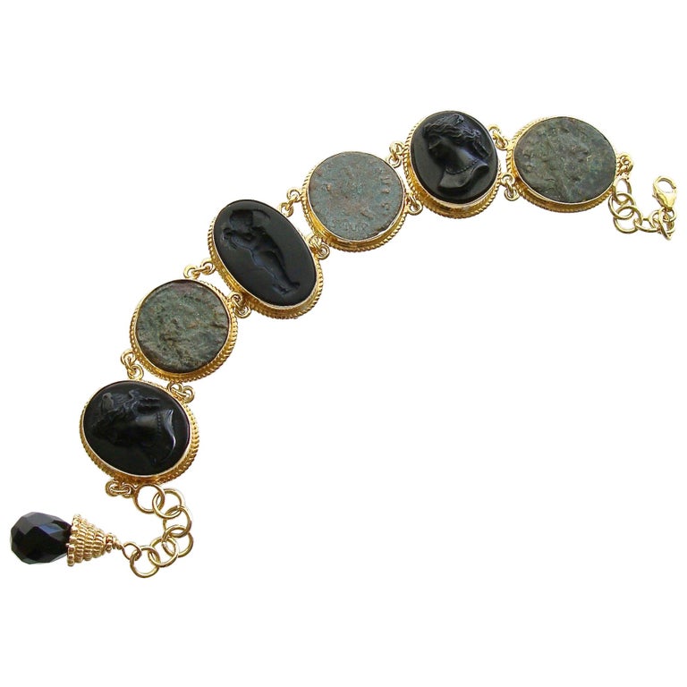 Glass Cameo Intaglio Bracelet Ancient Roman Coins, Roma