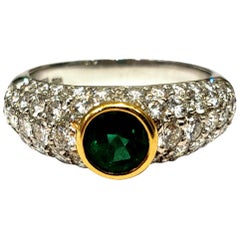 Handmade Platinum, 18 Karat, Diamond and Emerald Domed Ring