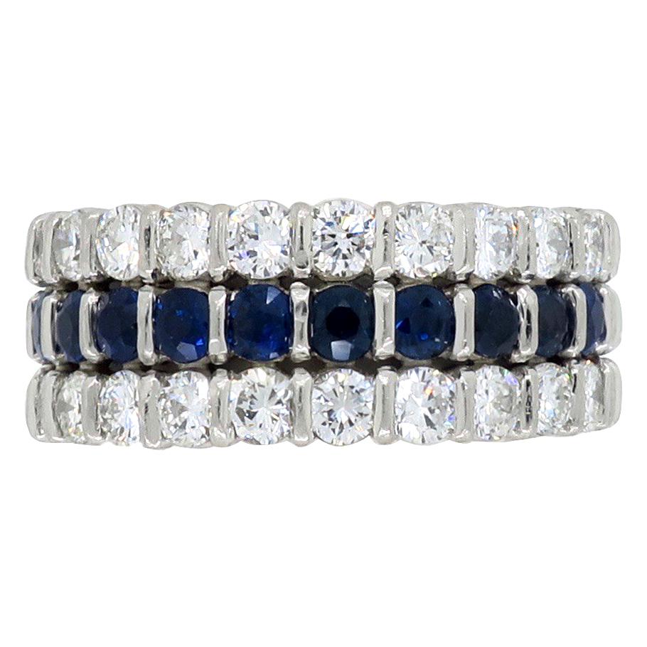 Diamond and Blue Sapphire Eternity Ring in Platinum