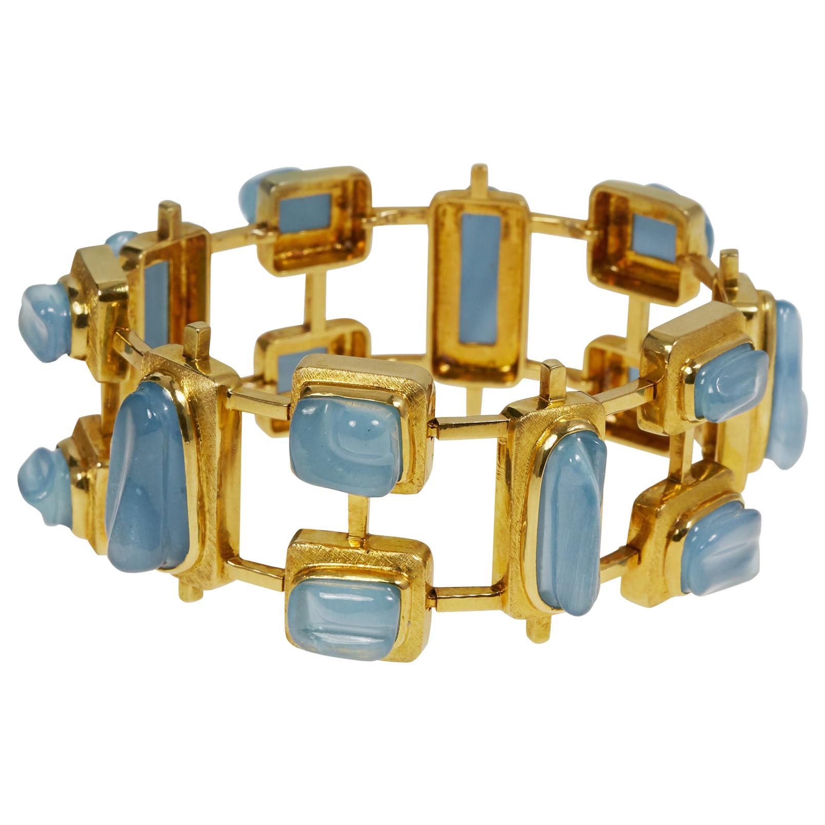 1960s Roberto & Haroldo Burle Marx Forma Livre Aquamarine and Gold Bracelet