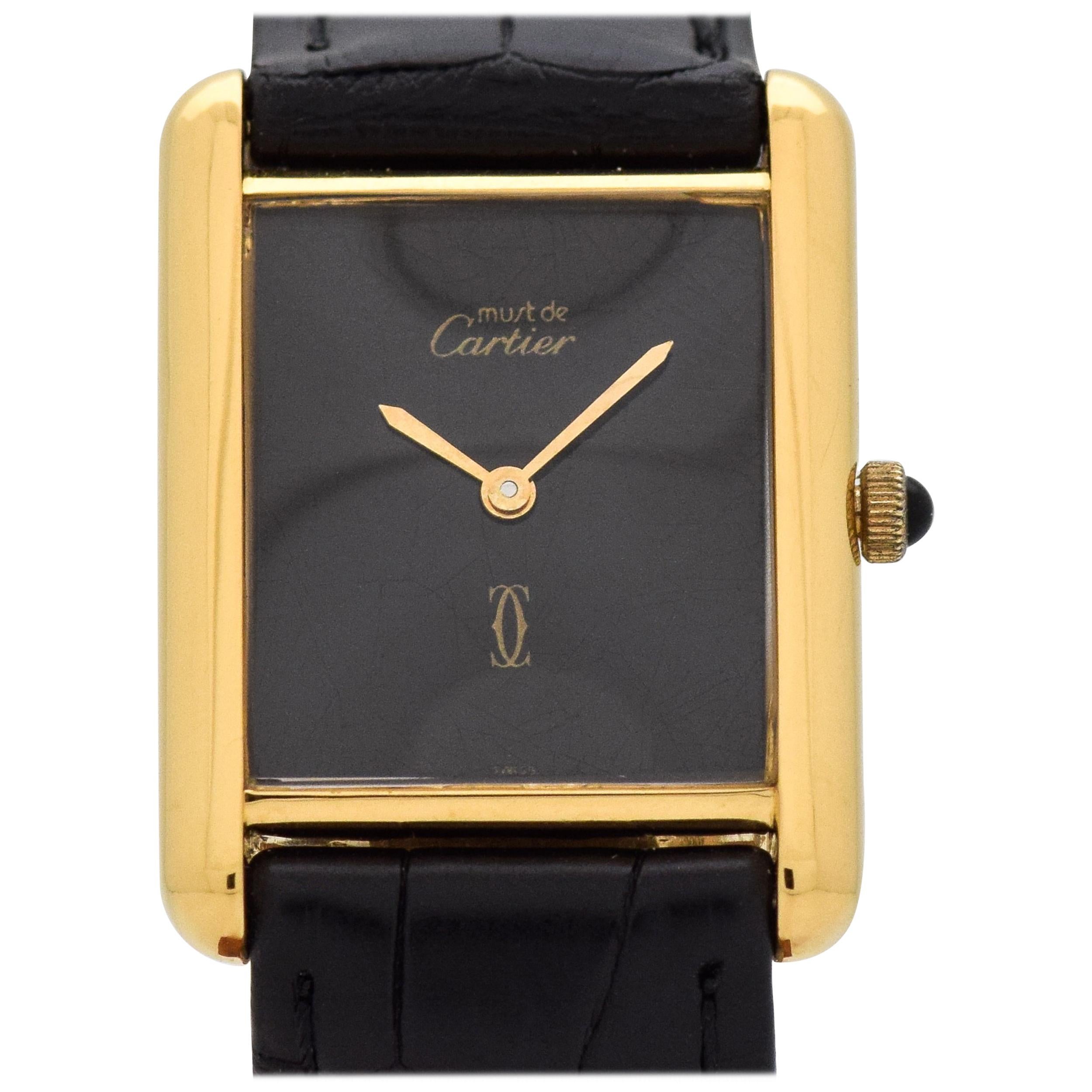 Cartier Tank Must de Men's Sized Watch with a Black Dial, 1990s