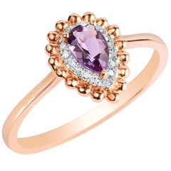 0.40 Carat Quality African Pear Amethyst 16 Micro Set Diamonds Solid Gold Ring