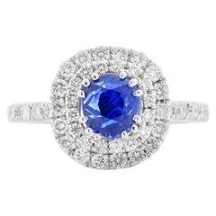 Bague en saphir bleu du Cachemire et diamants non taillés certifiée AGL de 2::39 carats